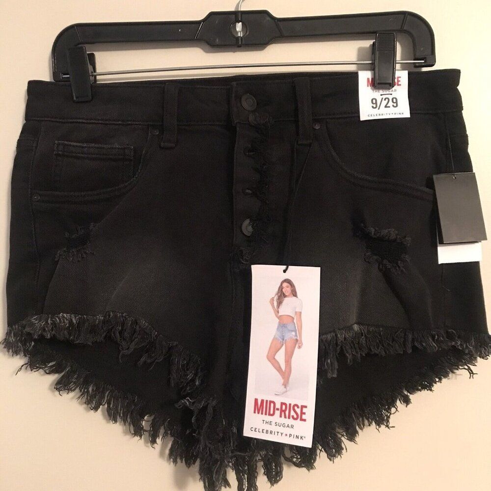 Celebrity Pink Exposed Button cuttoff short Black Mid- Rise Raw Size 9/29